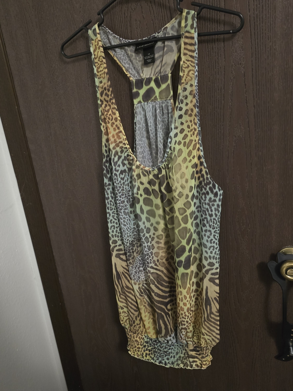 Lane Bryant Sheer Multicolor Animal Print Racerback Tank - Green & Yellow